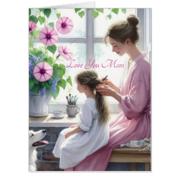 Niedliche Braiding Liebe mit Mama glücklicher Mutt