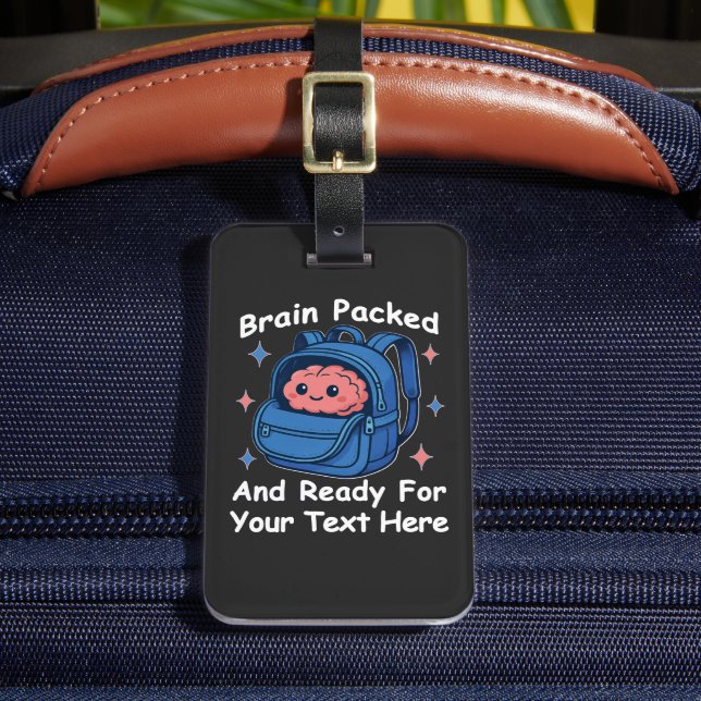 Niedliche "Brain Ready"-Version von Back-to-School Gepäckanhänger (Vorderseite Insitu 2)