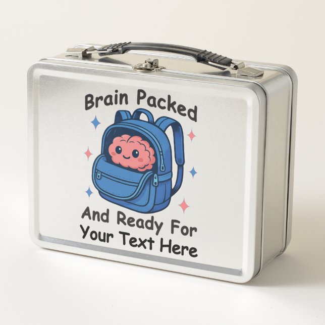 Niedliche "Brain Ready"-Version von Back-to-School Metall Brotdose (Vorderseite)