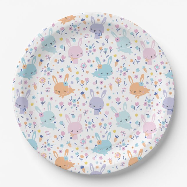 Niedliche Bräuche mit Karotten und Blume in Pastel Pappteller (Vorderseite)