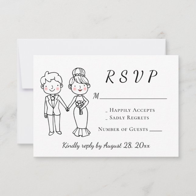 Niedliche Brauerei Schwarz-weiß Hochzeit RSVP (Vorderseite)
