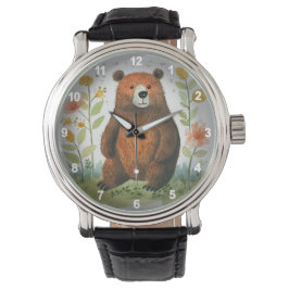 Niedliche Braunbärtiere Blumengartendesign Armbanduhr