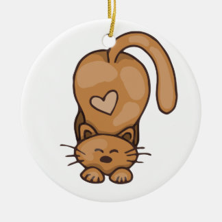 Niedliche braune Katze mit Herz Keramik Ornament
