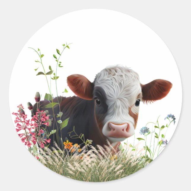 Niedliche braune Kuh im Garten Runder Aufkleber (Vorderseite)