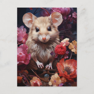 Niedliche braune Maus in den Blume Postkarte