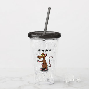Niedliche braune Ratte hält Cartoon hoch Acryltrinkbecher
