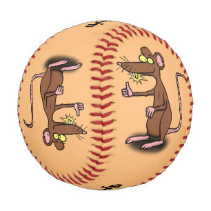 Niedliche braune Ratte hält Cartoon hoch Baseball