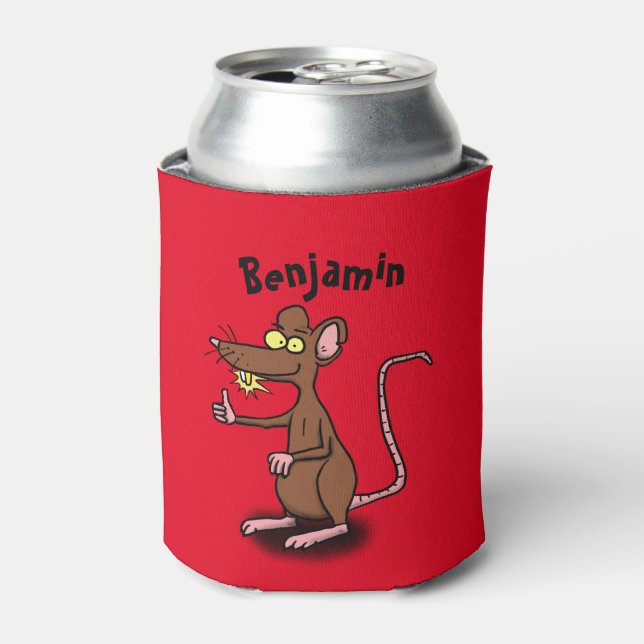 Niedliche braune Ratte hält Cartoon hoch Dosenkühler (Kanne Vorderseite)