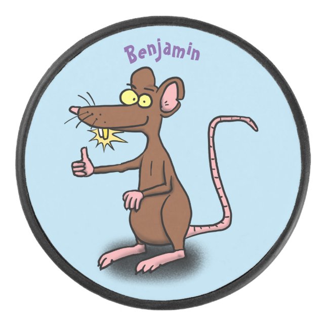 Niedliche braune Ratte hält Cartoon hoch Eishockey Puck (Vorderseite)