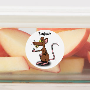 Niedliche braune Ratte hält Cartoon hoch Etiketten