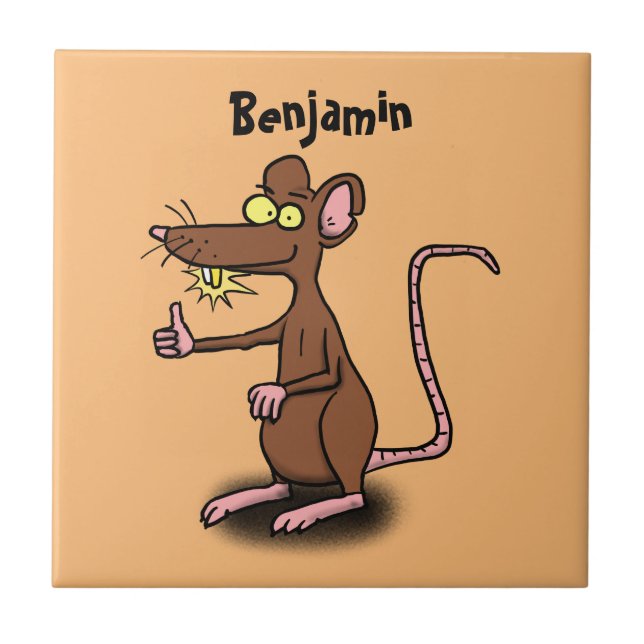 Niedliche braune Ratte hält Cartoon hoch Fliese (Vorderseite)