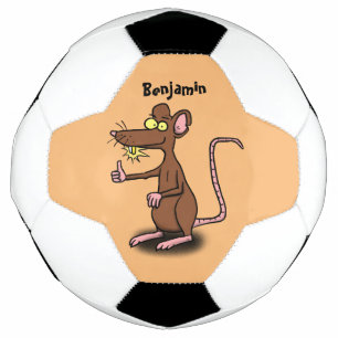 Niedliche braune Ratte hält Cartoon hoch Fußball