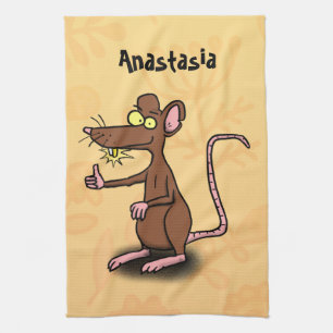 Niedliche braune Ratte hält Cartoon hoch Geschirrtuch
