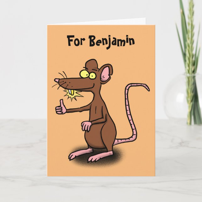 Niedliche braune Ratte hält Cartoon hoch Karte (Vorderseite)