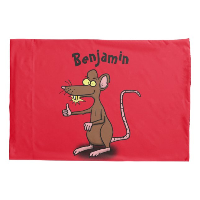 Niedliche braune Ratte hält Cartoon hoch Kissenbezug (Rückseite)