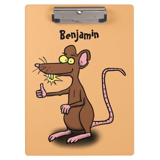 Niedliche braune Ratte hält Cartoon hoch Klemmbrett (Vorderseite)
