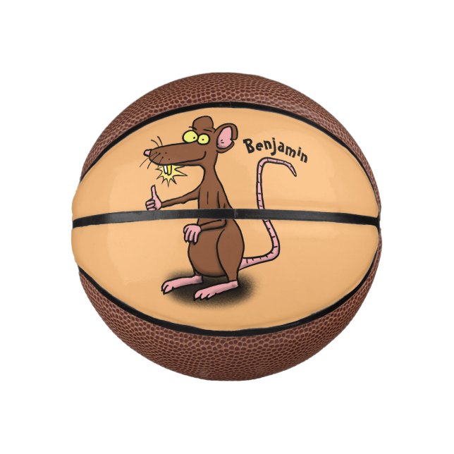 Niedliche braune Ratte hält Cartoon hoch Mini Basketball (Vorderseite)