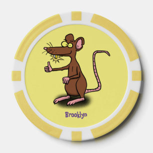Niedliche braune Ratte hält Cartoon hoch Pokerchips