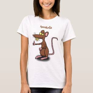 Niedliche braune Ratte hält Cartoon hoch T-Shirt