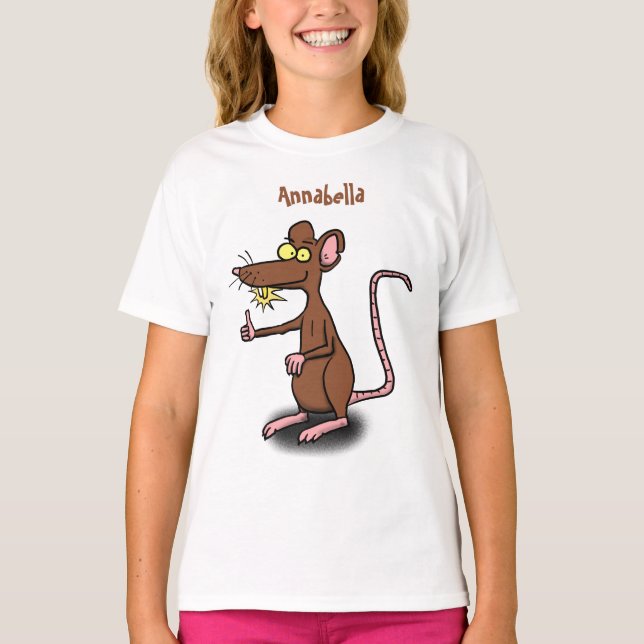Niedliche braune Ratte hält Cartoon hoch T-Shirt (Vorderseite)