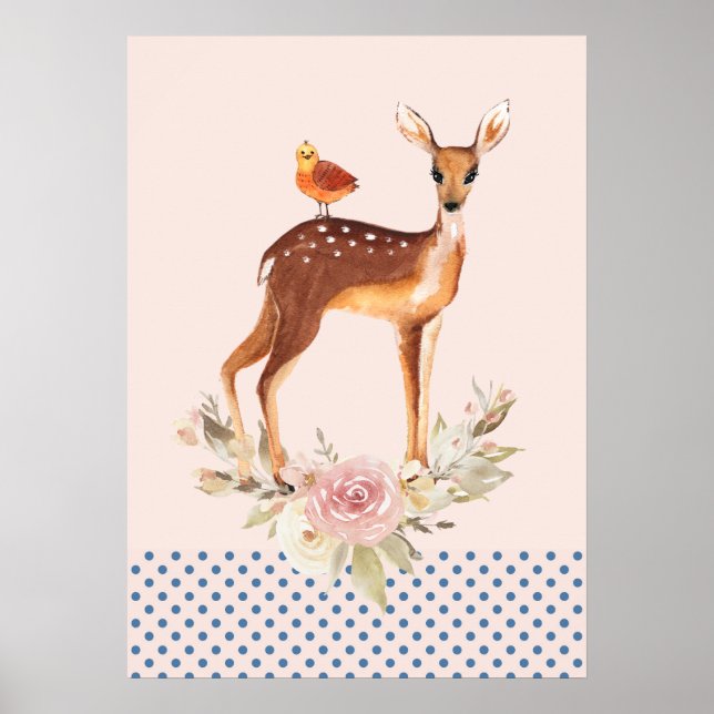 Niedliche Braune Wasserfarbe Hirsche Rustikale Ele Poster (Vorne)