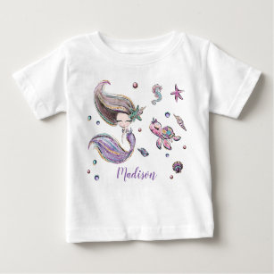 Niedliche Braunhaar-Meerjungfrau Baby T-shirt