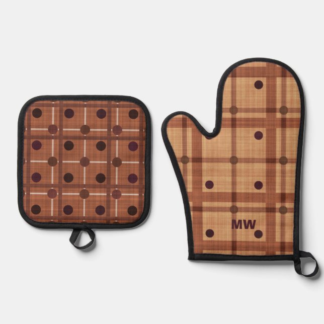 Niedliche Brauntöne Ofenhandschuh & Topflappen-Set (Vorderseite)