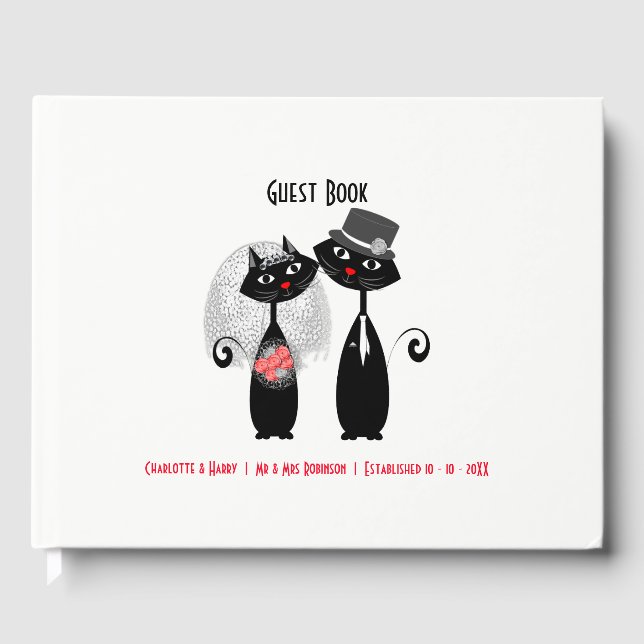 Niedliche Braut | Groom Wedding Cats Personalisier Gästebuch (Vorderseite)