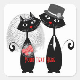 Niedliche Braut | Groom Wedding Cats Personalisier Quadratischer Aufkleber