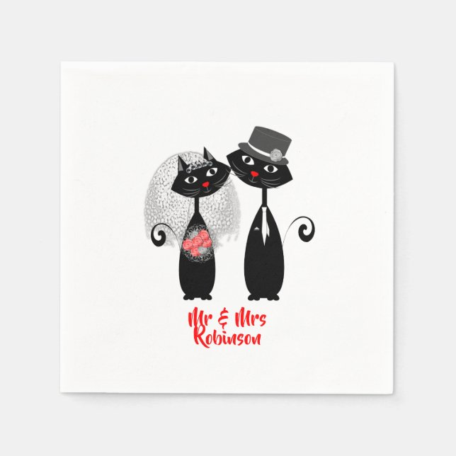 Niedliche Braut | Groom Wedding Cats Personalisier Serviette (Vorderseite)