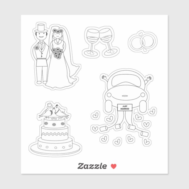 Niedliche Brautgroom Hochzeitsringe Cake Car Grafi Aufkleber (Blatt)