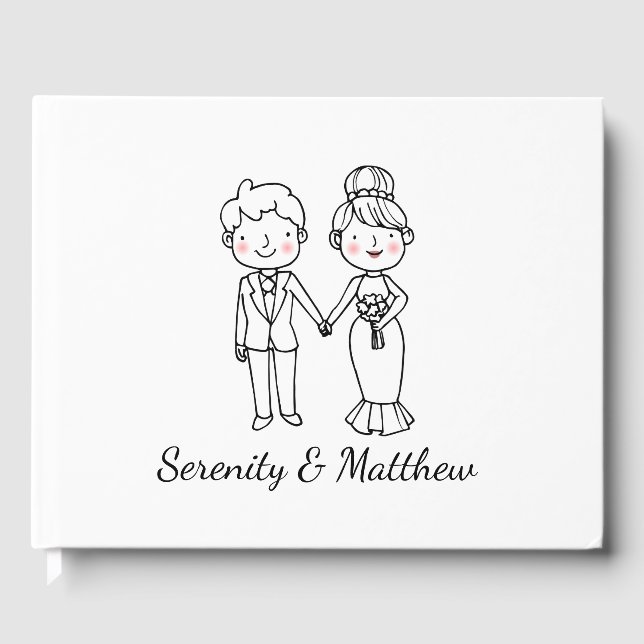 Niedliche Brautgroom Whimsical Schwarz-weiß Weddin Gästebuch (Vorderseite)