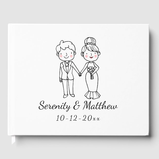 Niedliche Brautgroom Whimsical Schwarz-weiß Weddin Gästebuch (Vorderseite)