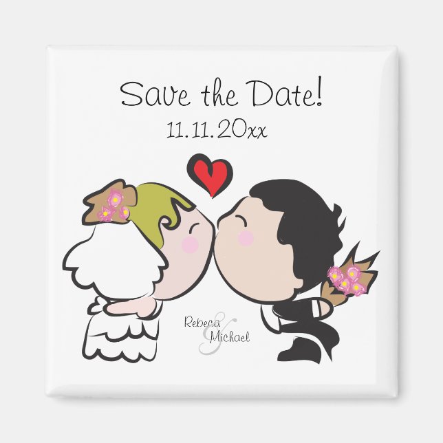 Niedliche Bride & Groom Speichern Sie die Datumsma Magnet (Vorne)