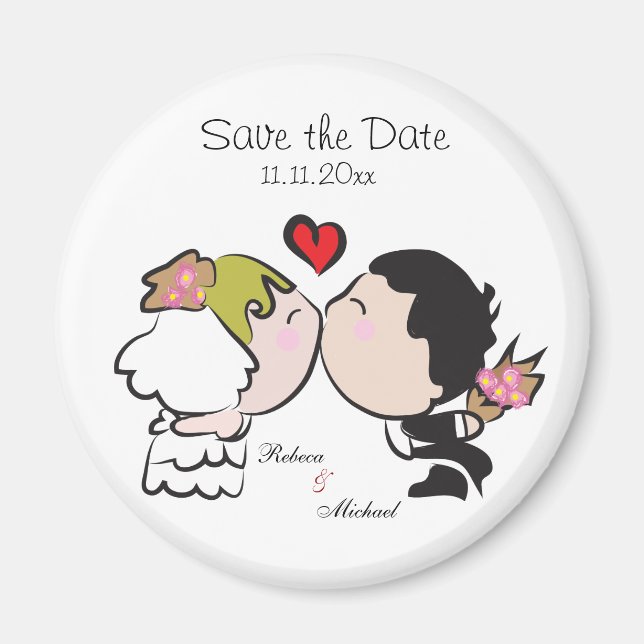 Niedliche Bride & Groom Speichern Sie die Datumsma Magnet (Vorne)
