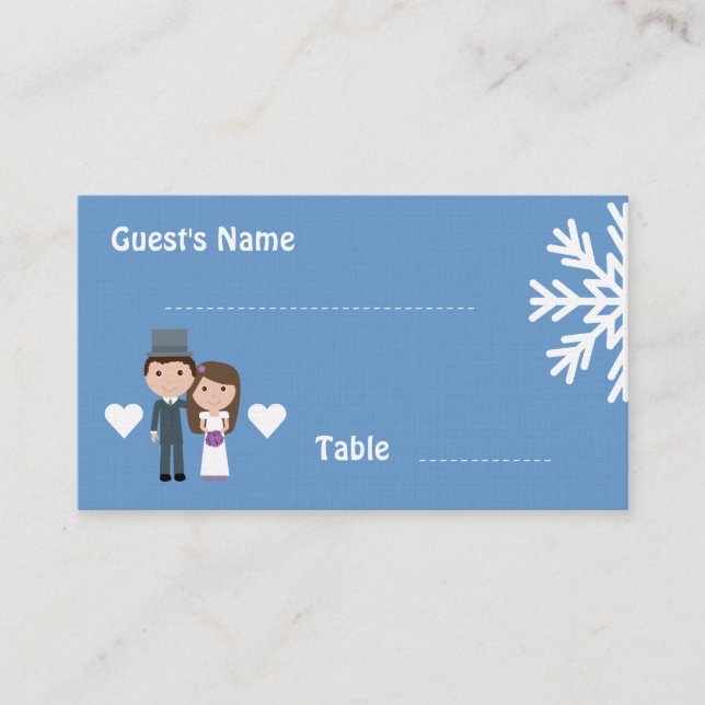 Niedliche Bride & Groom Winterskarte Platzkarte (Vorderseite)