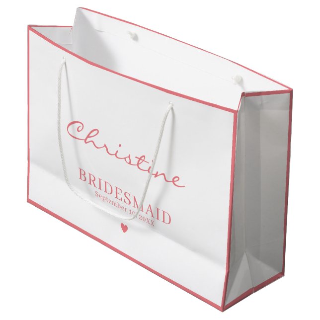 Niedliche Bridesmaid Hochzeit Danke Pink & White Große Geschenktüte (Vorderseite Schrägansicht)