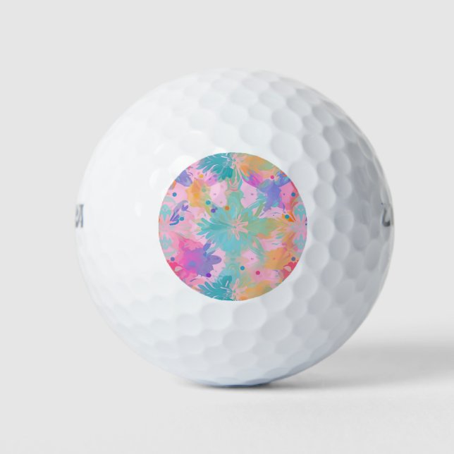 Niedliche Briefmarke Krawatte Rosa Regenbogen-Blum Golfball (Vorderseite)