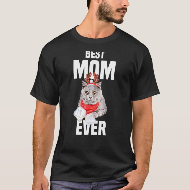 Niedliche britische Kurze Haarkatze mit Rentierkos T-Shirt (Vorderseite)