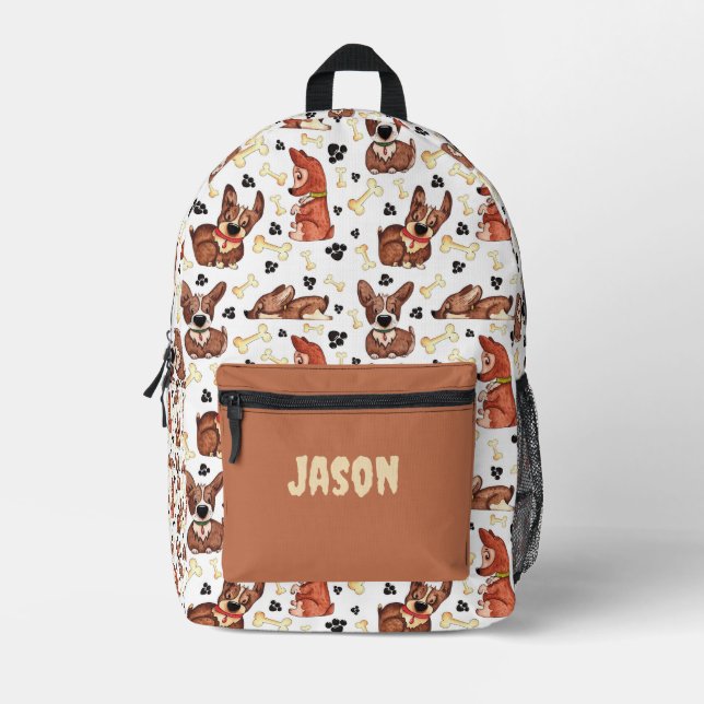 NIEDLICHE BROWN PUPPIES HUNDE BONES PATTERN INDIVI BEDRUCKTER RUCKSACK (Vorderseite)