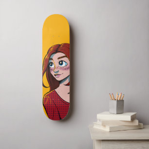 Niedliche Brünette Anime Girl Illustration Skateboard