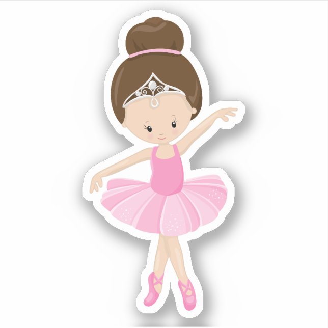 Niedliche Brünette Ballerina Girl Aufkleber (Vorderseite)
