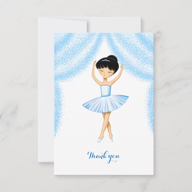 Niedliche brünette Ballerina in blauem Tutu Dankeskarte (Vorderseite)