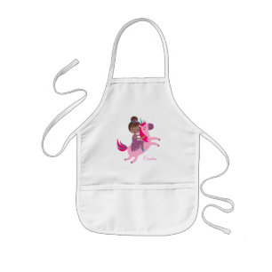 Niedliche Brünette Hair Riding on a Unicorn Kinderschürze