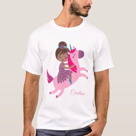 Niedliche Brünette Hair Riding on a Unicorn T-Shirt