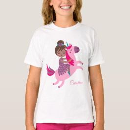 Niedliche Brünette Hair Riding on a Unicorn T-Shirt