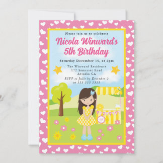 Niedliche Brünette Lemonade Girl Kindergeburtstag Einladung