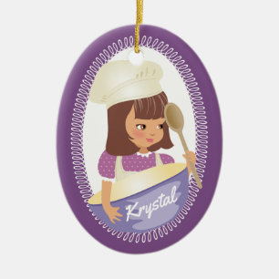 Niedliche brünette Mädchen Koch kulinarische Wei Keramikornament