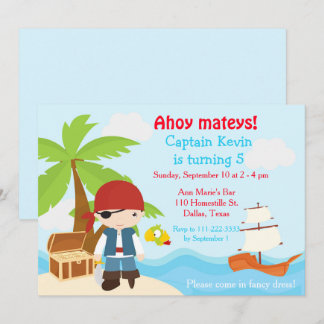 Niedliche Brünette Pirate Eye Patch Boy Geburtstag Einladung