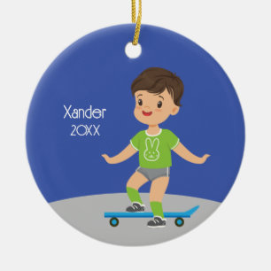 Niedliche Brünette Skateboard Keramik Ornament